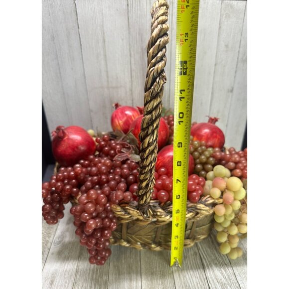 Vtg Fruit Rubber Grape Pomegranate Topiary Centerpiece w/ Wicker Basket Holiday - Picture 7 of 8